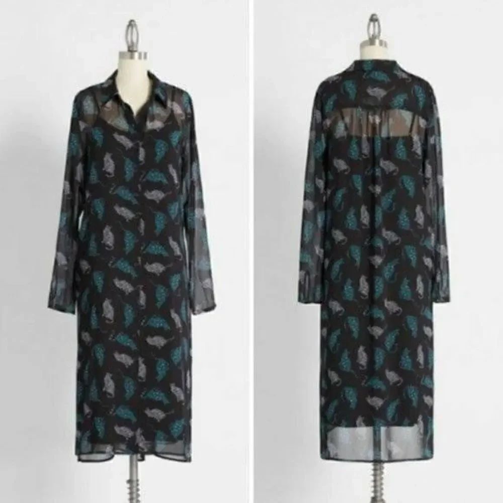 Nwt Mod Cloth Women's Size Medium Black Shear Just Kitten Around Shirt Dress.
Ar
